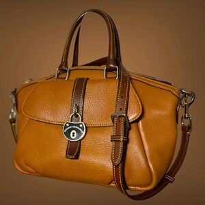 Dooney & Bourke Samba Leather Satchel
Color is Saddle with Brown Leather Trim